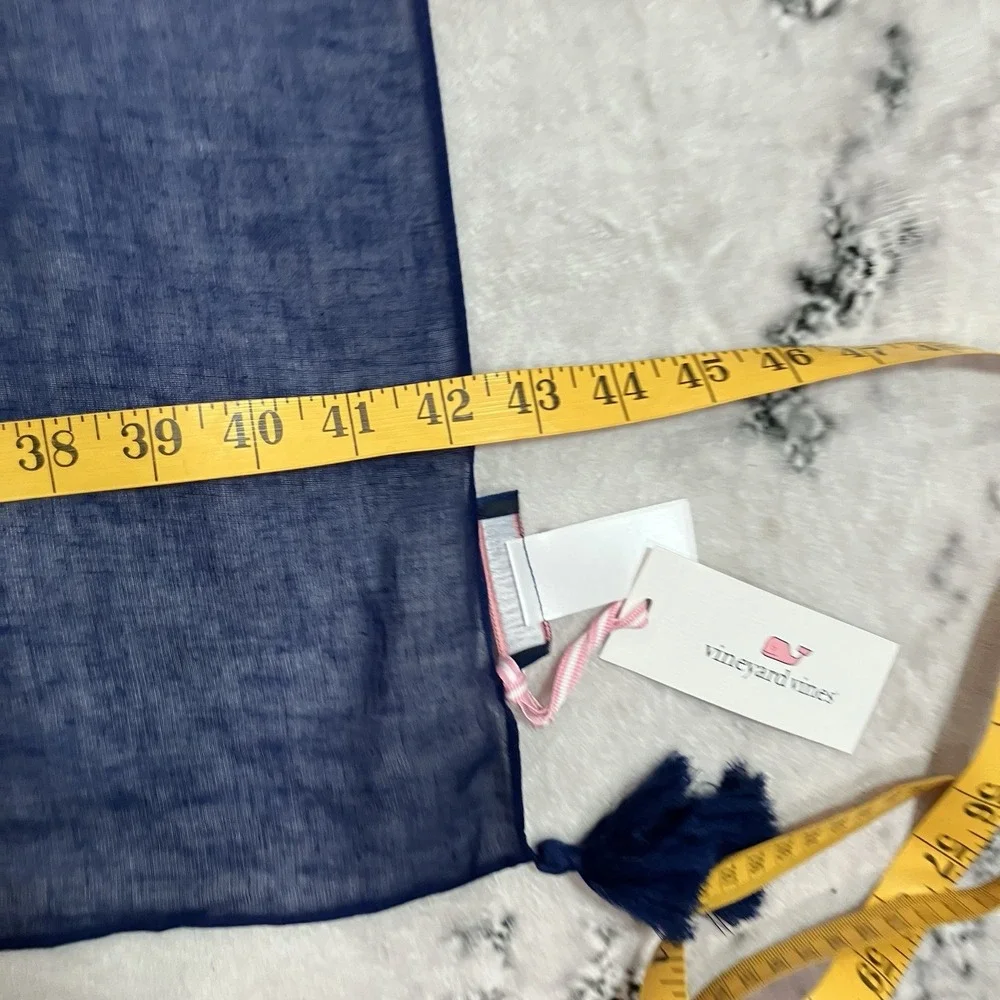 NWT Vineyard Vines Martha's Vineyard Navy Cotton Linen Tassel Scarf Wrap Shawl